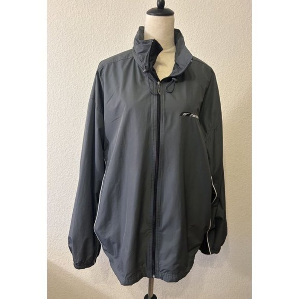 Men's‎ Reebok Gray & Black Long Sleeved Zipper Windbreaker Jacket Size Large